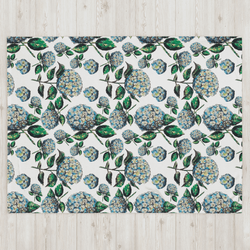 Blue Hydrangeas | Coastal Floral Throw Blanket in Soft Fleece product image (2)