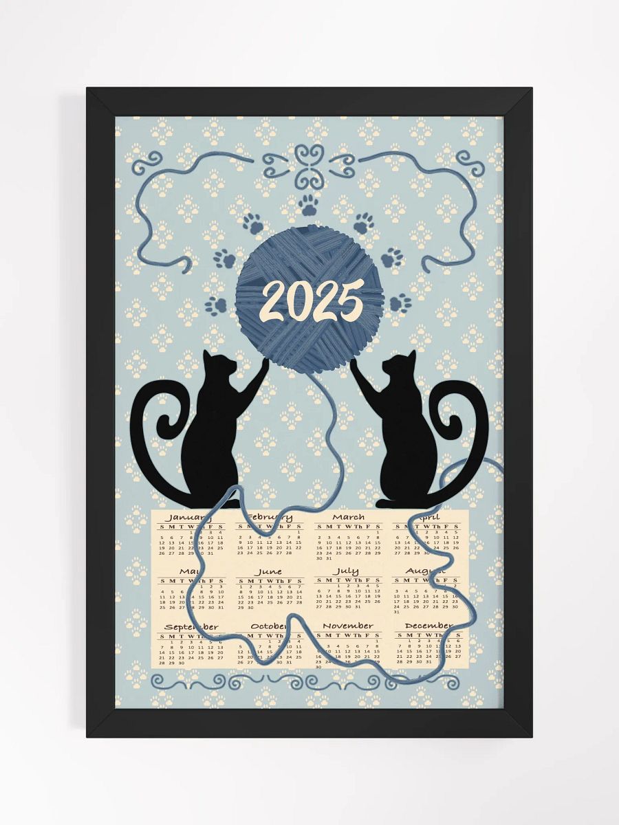Framed “Cat’s At Play” 2025 Calendar Poster – Blue product image (1)