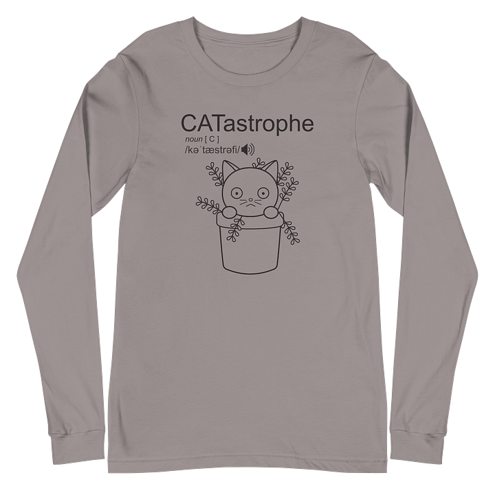 CATastrophe Unisex Long Sleeve Tee, Cat in Plant Pot product image (2)