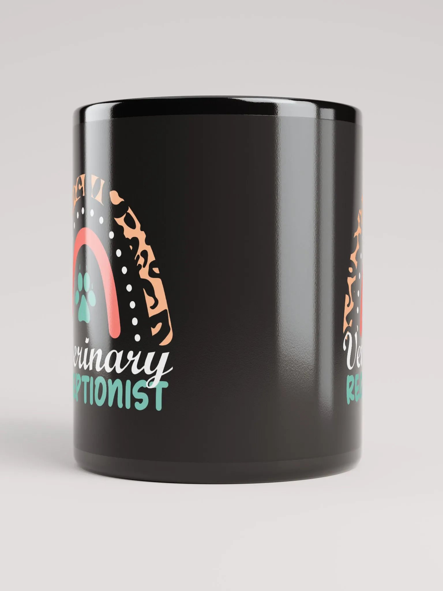 "Veterinary Receptionist-Rainbow" black glossy mug product image (4)