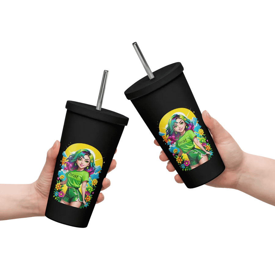 Brat 20 oz Tumbler Cup - Black - Insulated Tumbler with a Straw v3 product image (10)