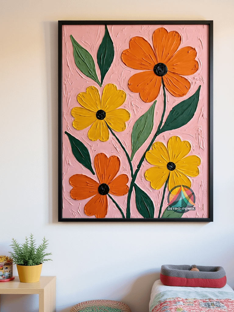 Groovy Garden Revival: Retro Bloom Textured Wall Art product image (4)
