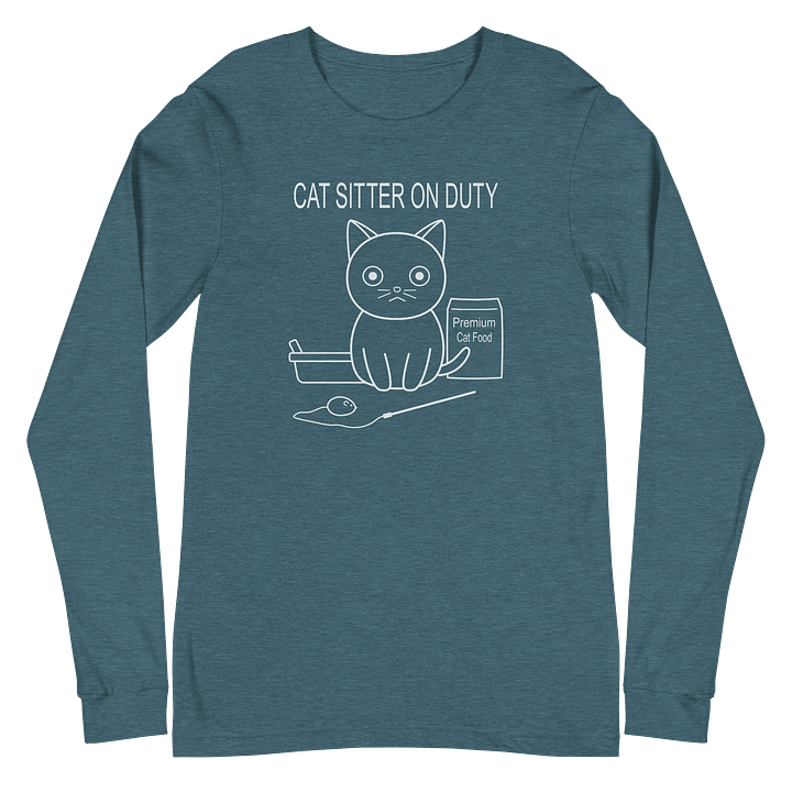 Cat Sitter on Duty Unisex Long Sleeve Tee, White Print product image (2)