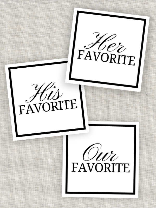 His, Her & Our Favorite Square Tags or Sticker Printables for DIY Wedding Favors or Treat Bags product image (1)