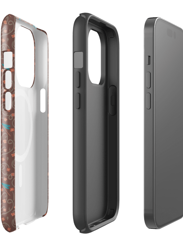 MagSafe case for iPhone with floral design and brown dragonflies. Artistic nature inspired protection product image (2)