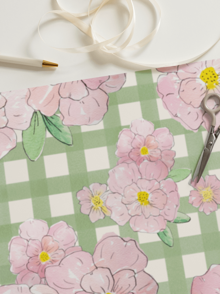 Gingham Blossoms Wrapping Paper Set of 3 Sheets product image (4)