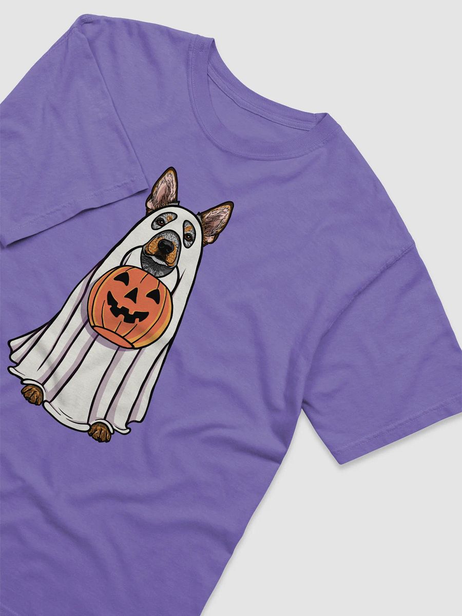 Funny Halloween Australian Cattle Dog T-Shirt | Funny Blue Heeler Wearing a Ghost Costume and Holding a Pumpkin Basket product image (29)