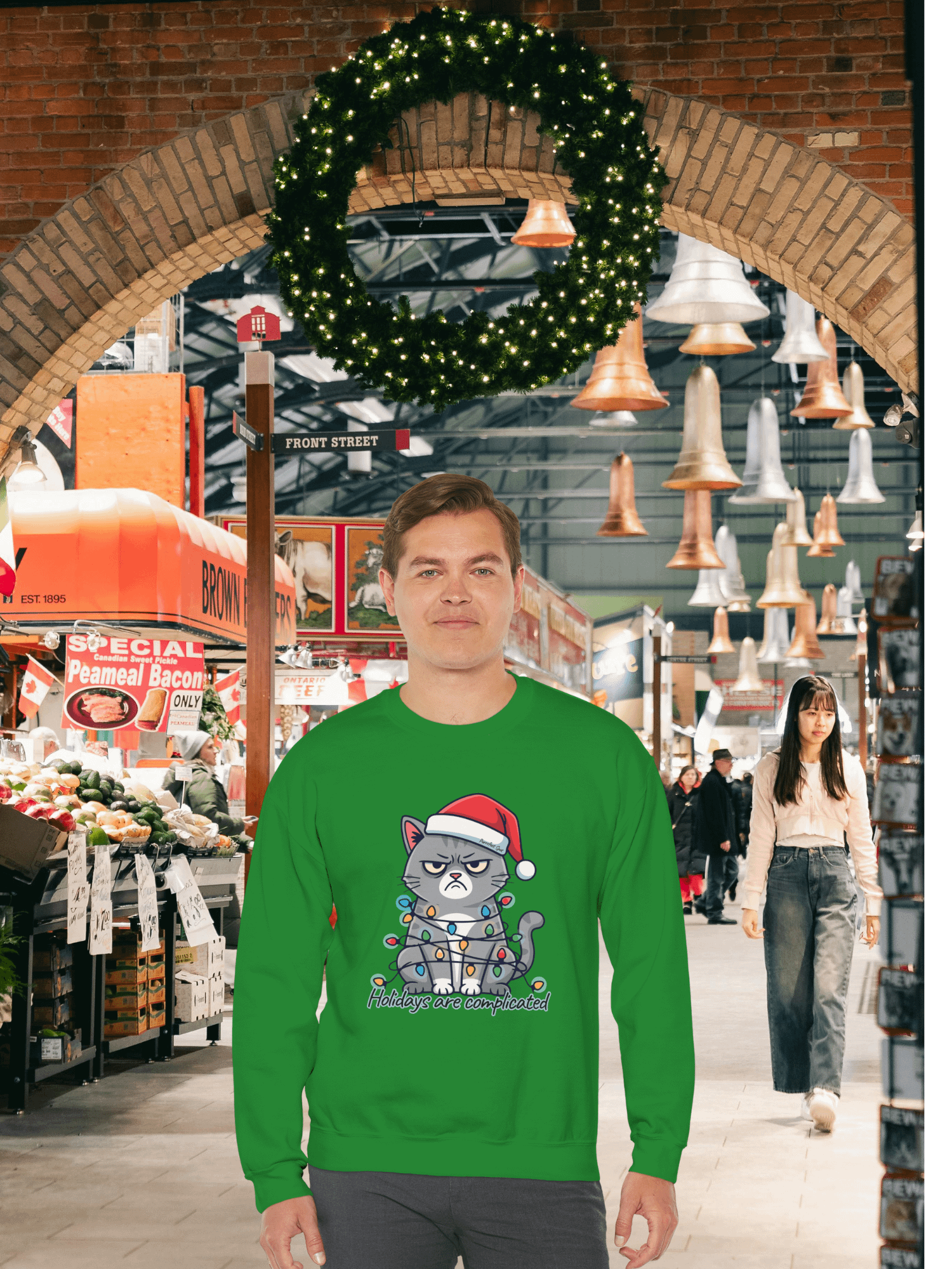 “Holidays Are Complicated” Funny Grumpy Cat Christmas Sweatshirt – Cozy Unisex Holiday Crewneck product image (1)