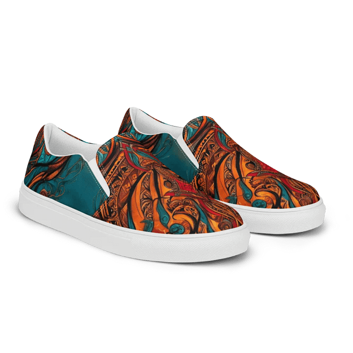 Men's Burnt Sienna & Teal Mandala Inspired Painted Slip-On Shoes product image (1)