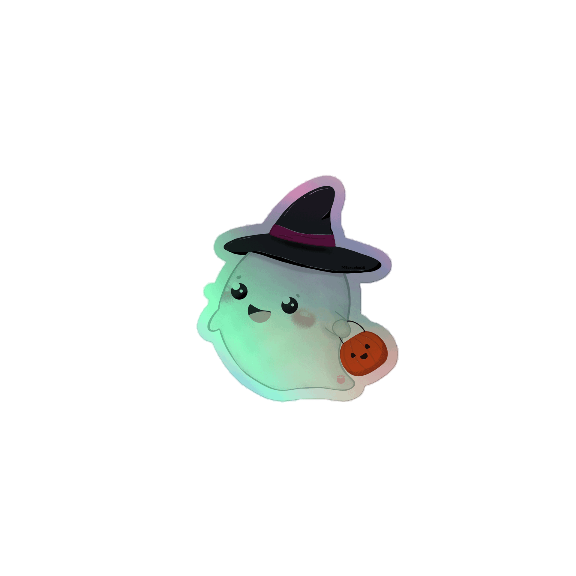 Trick or treating Ghost Holographic Sticker product image (1)