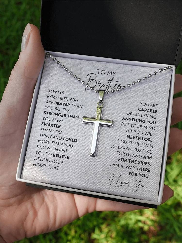 Brother Cross Necklace - You Are Braver Than You Believe product image (3)