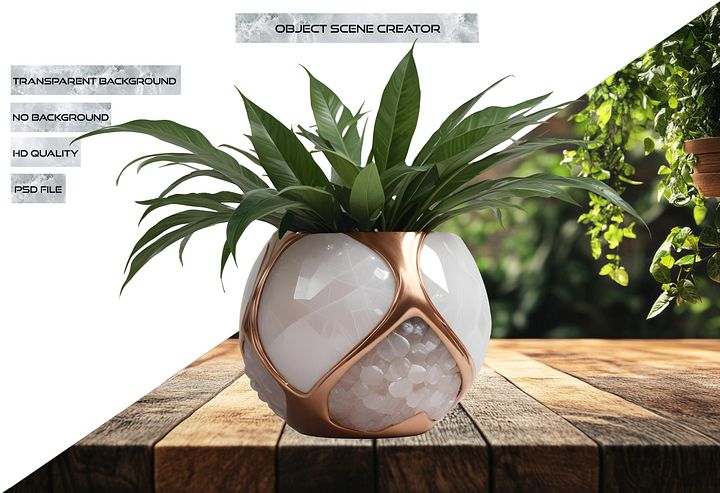 Glamour Organique – Luxury bronze and quartz Design Planter PNG product image (2)