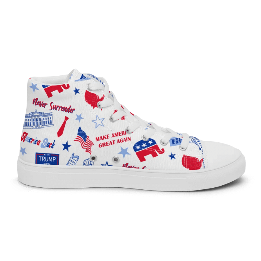 Trump 2024 Republican Patriot Make America Great Again White Pattern High Top Canvas Shoes for men product image (9)