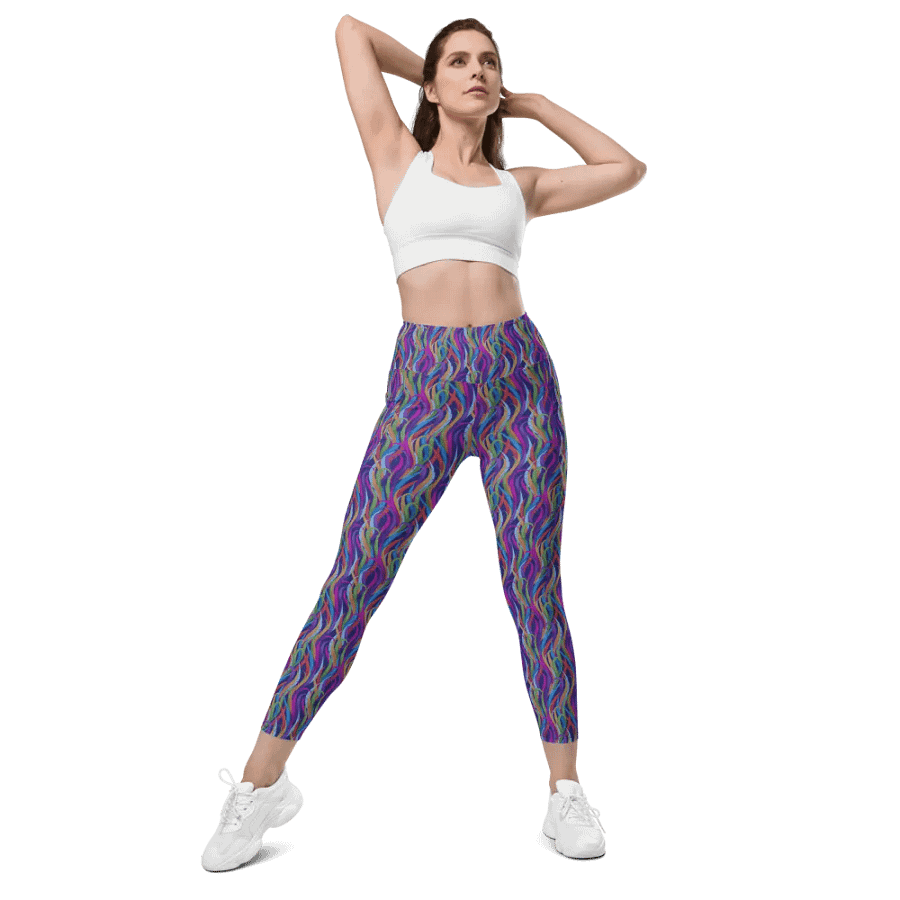 leggings with pockets in modern design with blues, pink and turquoise colors up to 6Xl size product image (6)