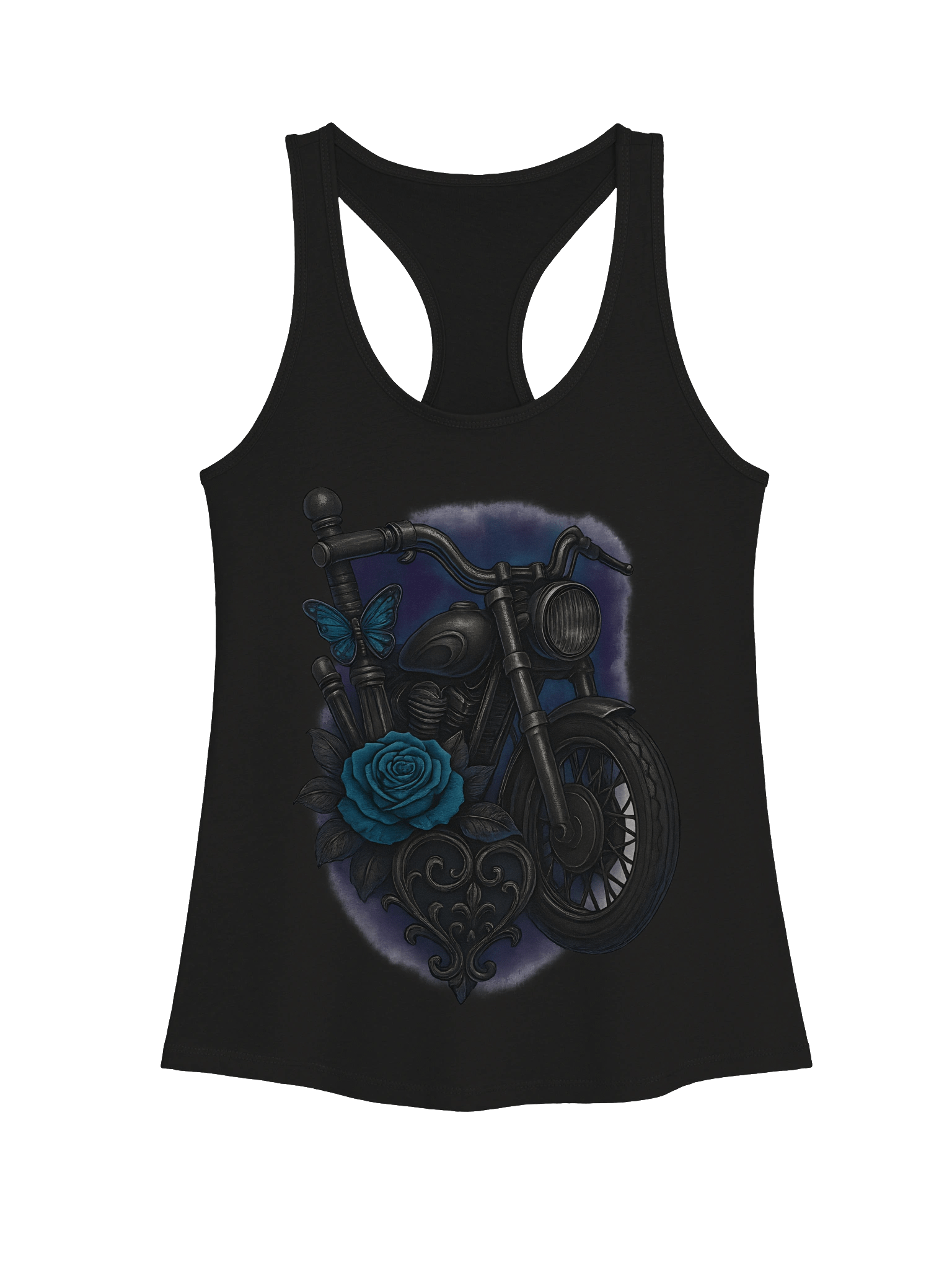 Throttle & Iron “Blue Rose Moto” Women’s Racerback Tank product image (1)