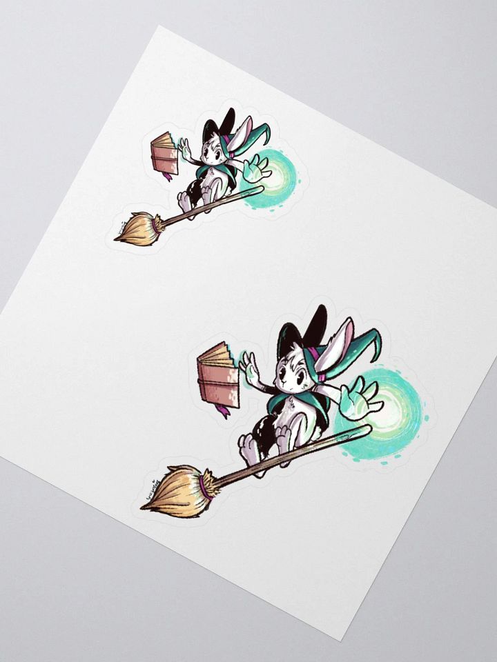 Bunny Wizard Riding Broom Sticker - Whimsical Rabbit Decal product image (2)