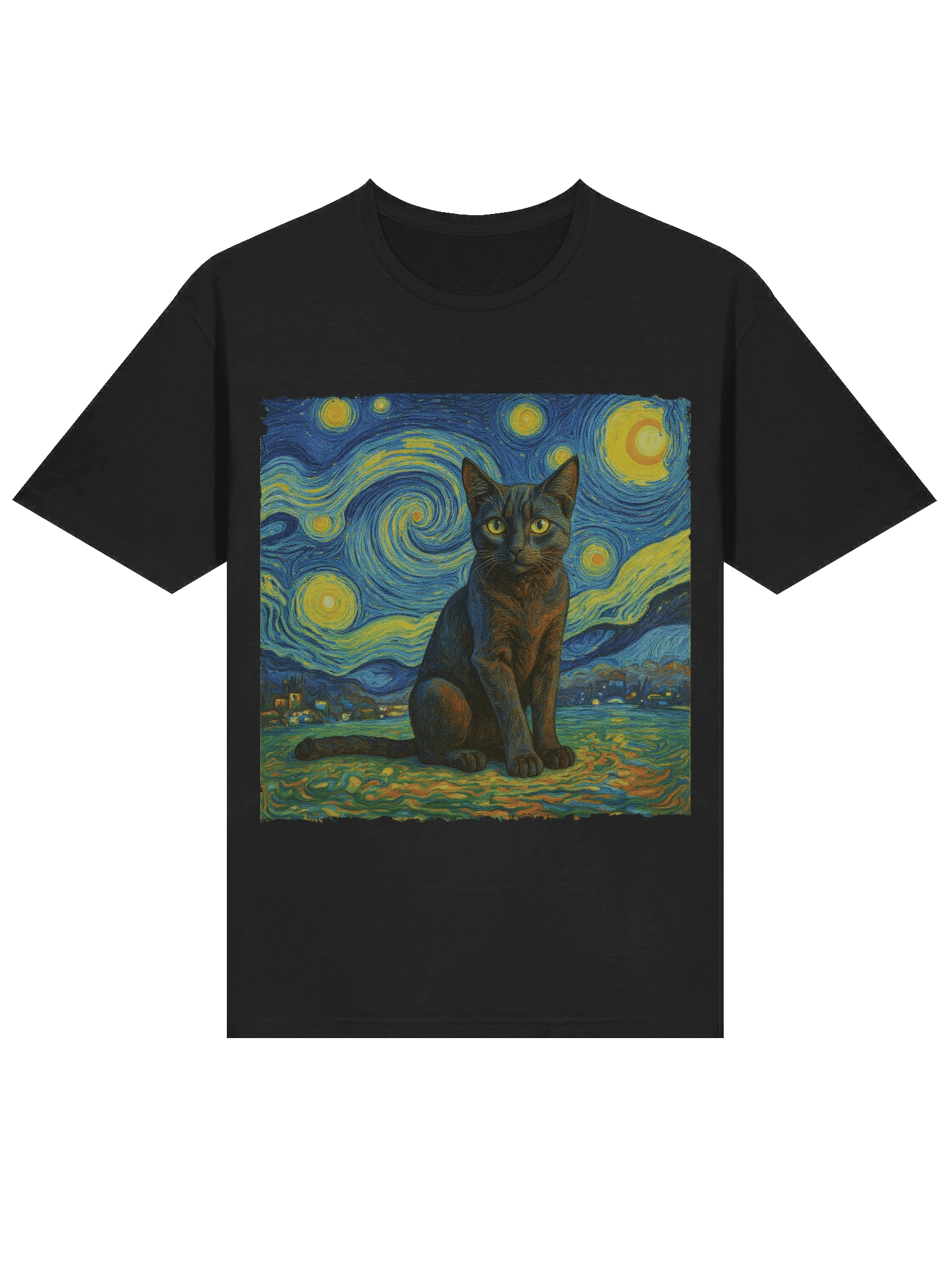 Van Gogh Starry Night Black Cat T-Shirt product image (13)