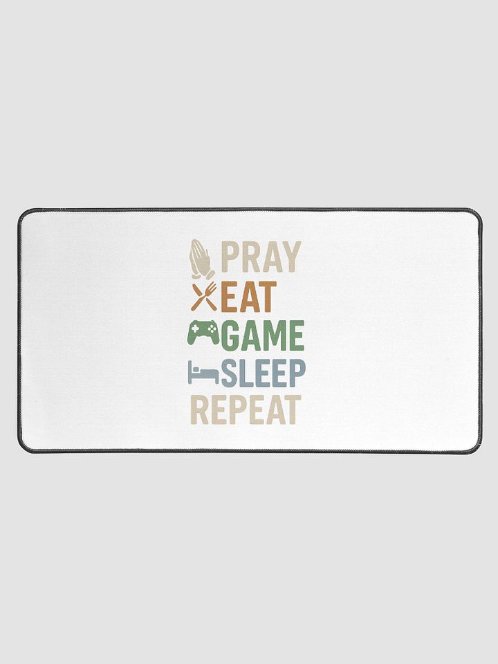 Pray Eat Game Sleep Repeat Desk Mat – Faith-Focused Gaming Mouse Pad product image (1)