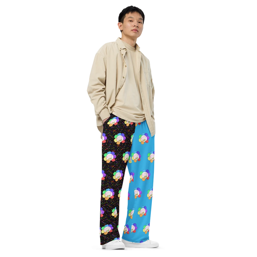 Split Blue and Arcade All-Over Flower Unisex Wide-Leg Pants product image (2)