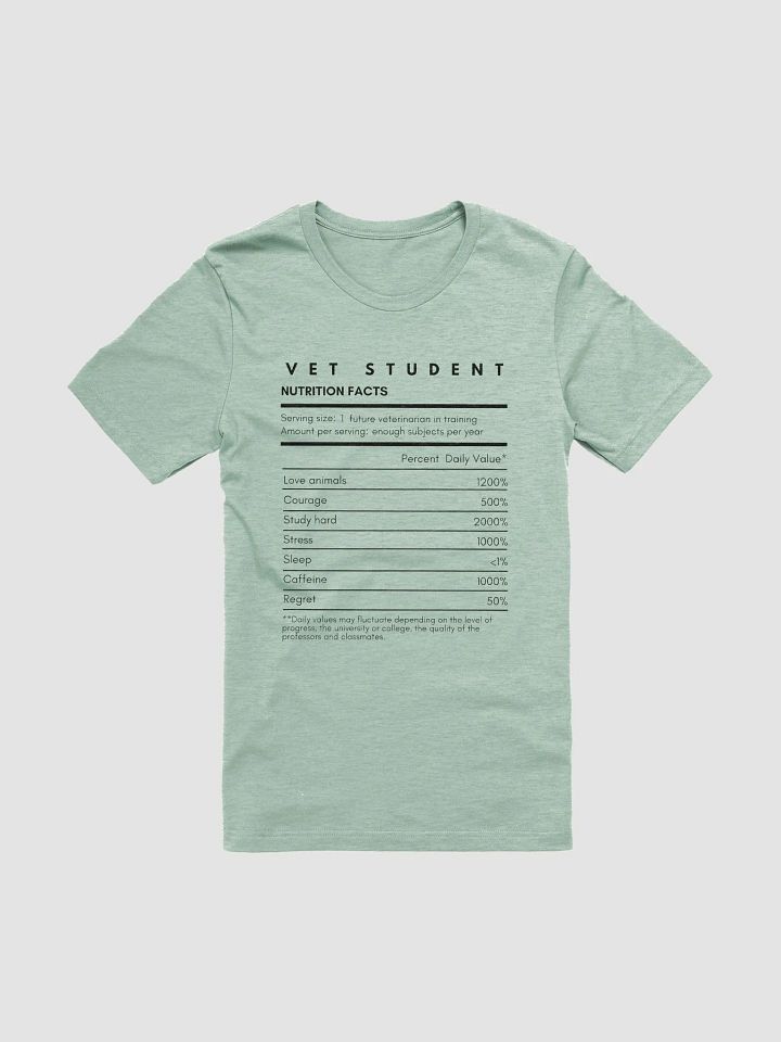 "Vet Student Nutrition Facts" t-shirt (light background) product image (1)