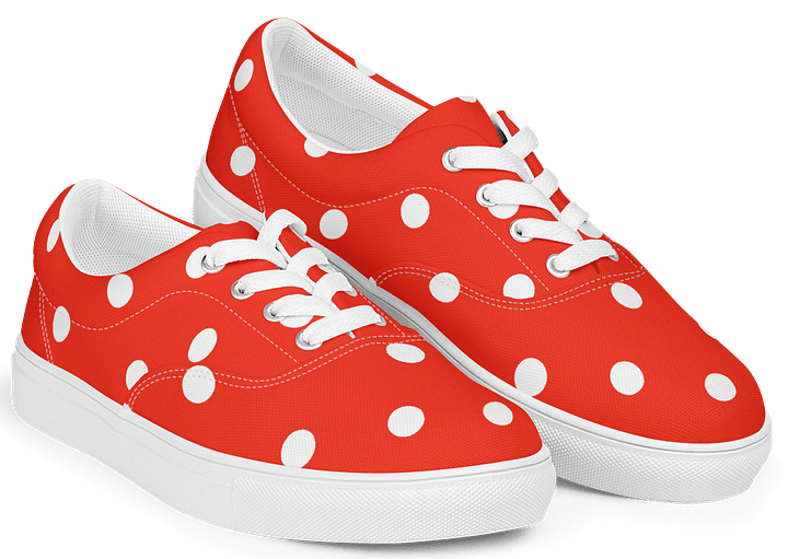 White Polka Dots on Red Men's Lace-Up Canvas Shoes product image (2)