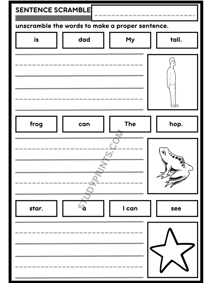 sentence scramble WORKSHEETS for KINDERGARTEN printable product image (3)