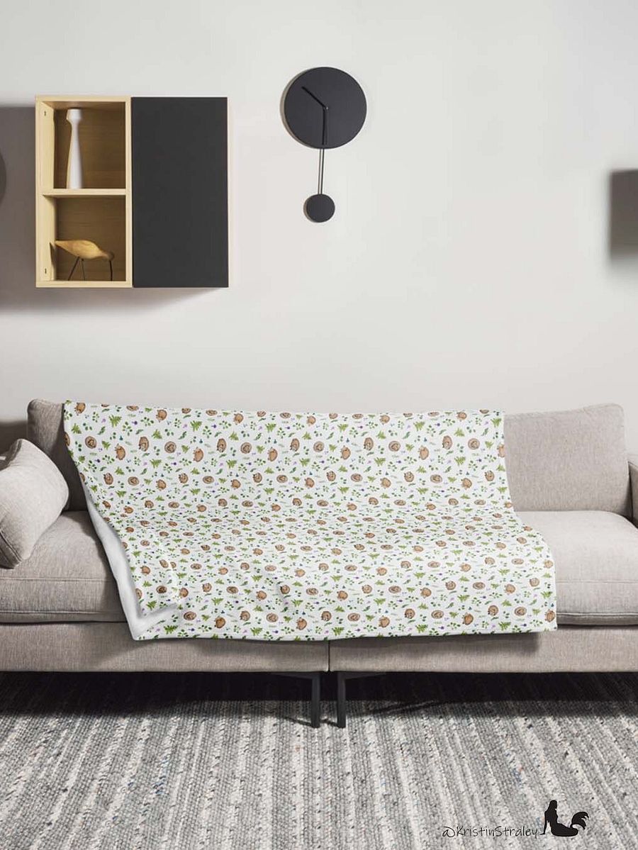 Hedgehogs with Ferns & Mushrooms Fleece Blanket product image (6)