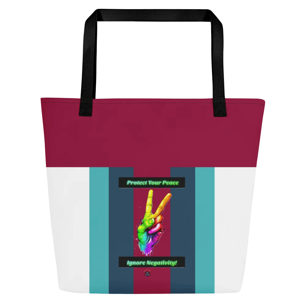 Turquoise, Burgundy, Green Stipred Protect Your Peace Tote Bag with Pocket product image (1)