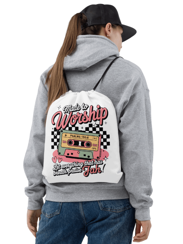 Retro Worship Cassette Drawstring Bag – Lightweight, Durable, and Eco-Friendly product image (2)