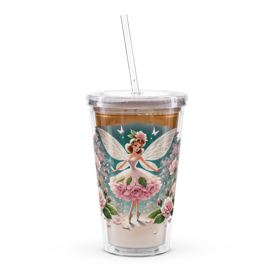 Pink Rose Fairy Plastic Tumbler with Straw product image (8)