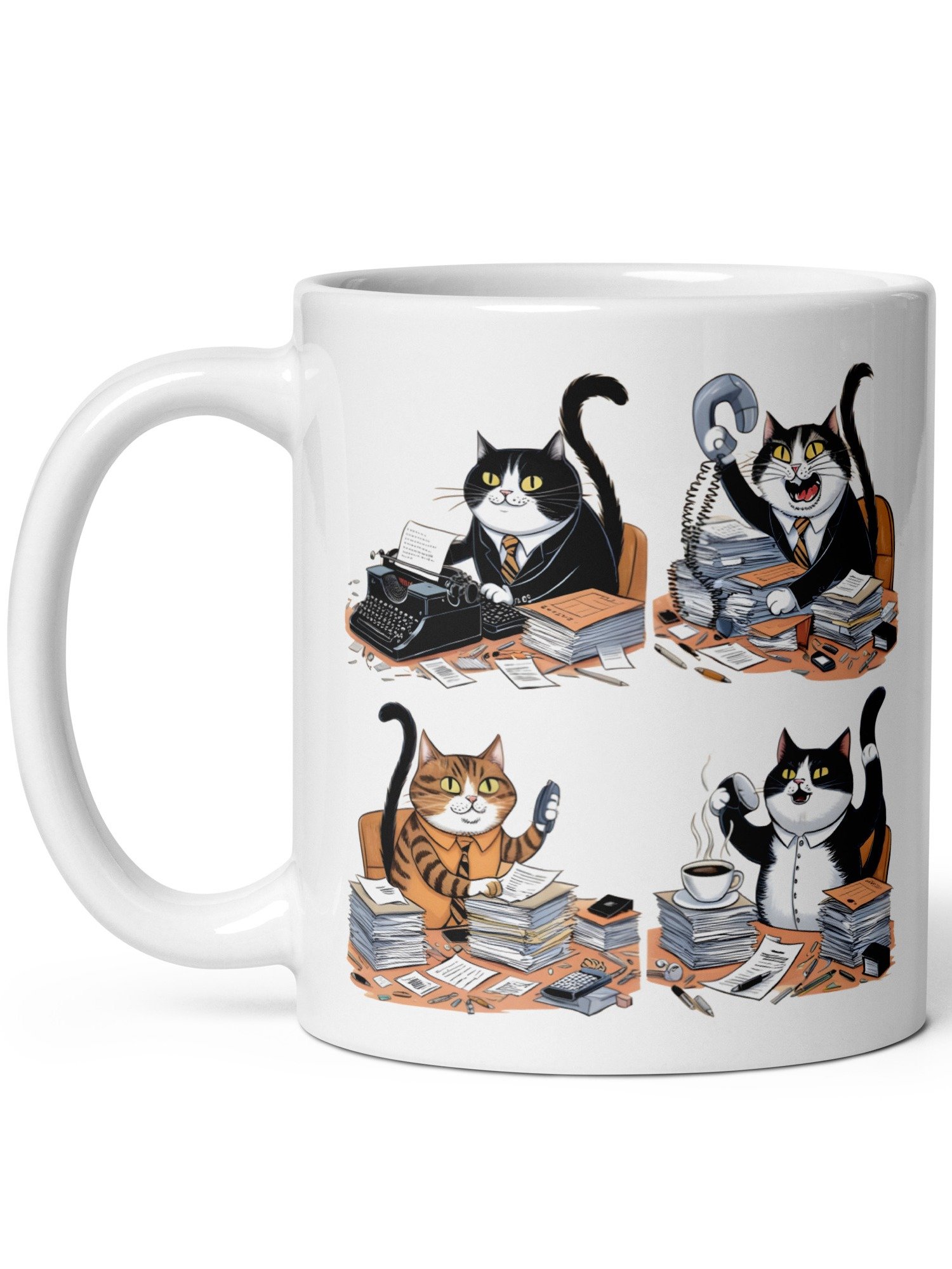 Personalized Working Office Cats White Glossy Ceramic Mug product image (2)