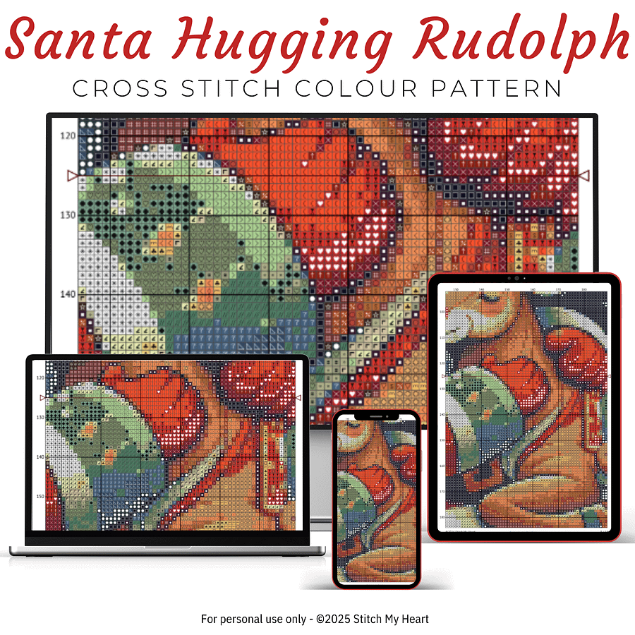 Santa Hugging Young Rudolph Cross Stitch Pattern product image (3)