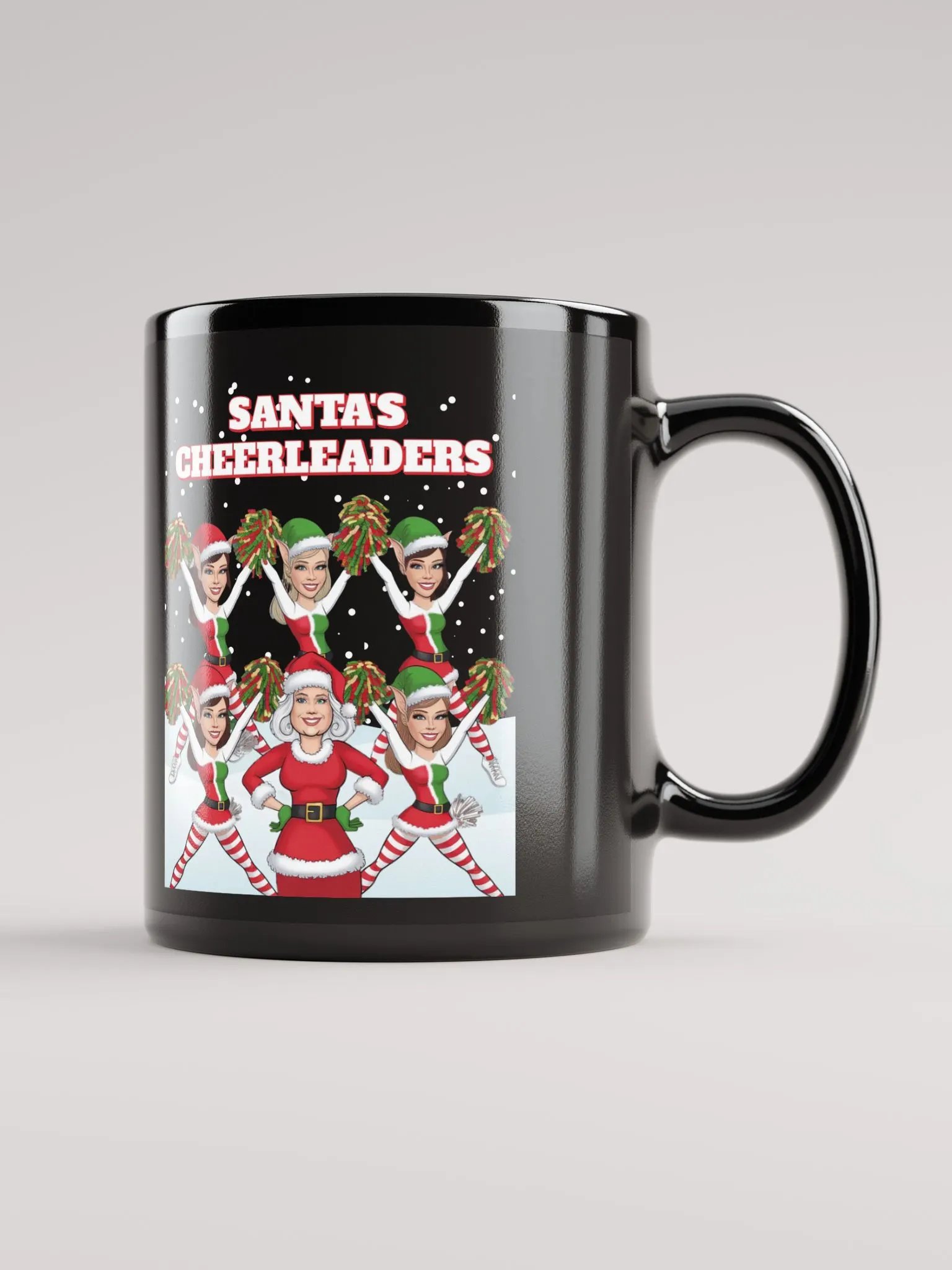 Santa's Cheerleaders Elves Squad Black Mug product image (1)