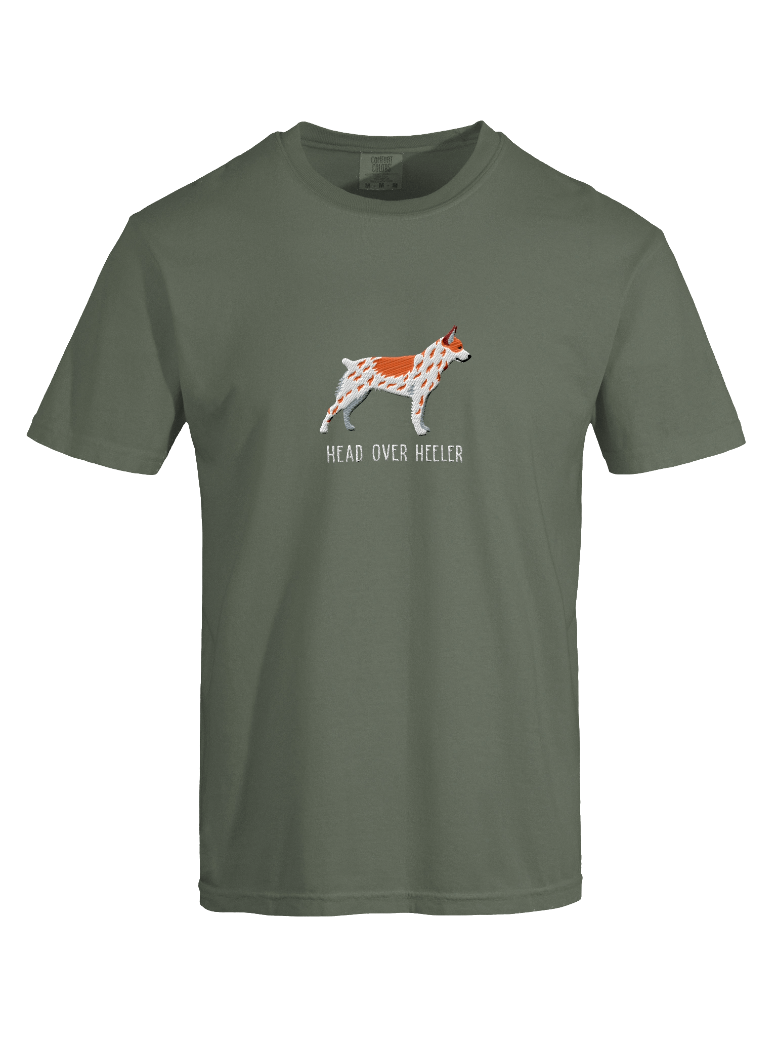 Head Over Heeler T-Shirt(Embroidered) of an Australian Cattle Dog(Red Heeler, Docked Tail) product image (47)