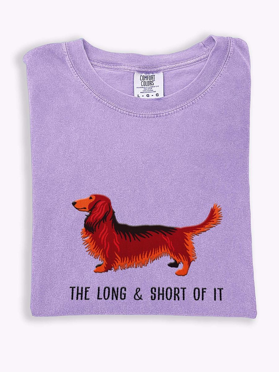 The Long & Short of It T-Shirt(Embroidered) of a Longhaired Dachshund(Red) product image (1)