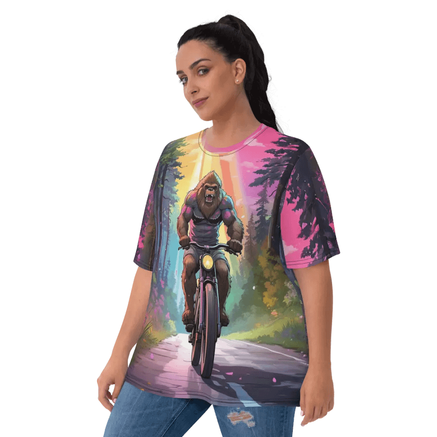 Bigfoot Riding a Motorcycle All Over Print T-shirt product image (3)