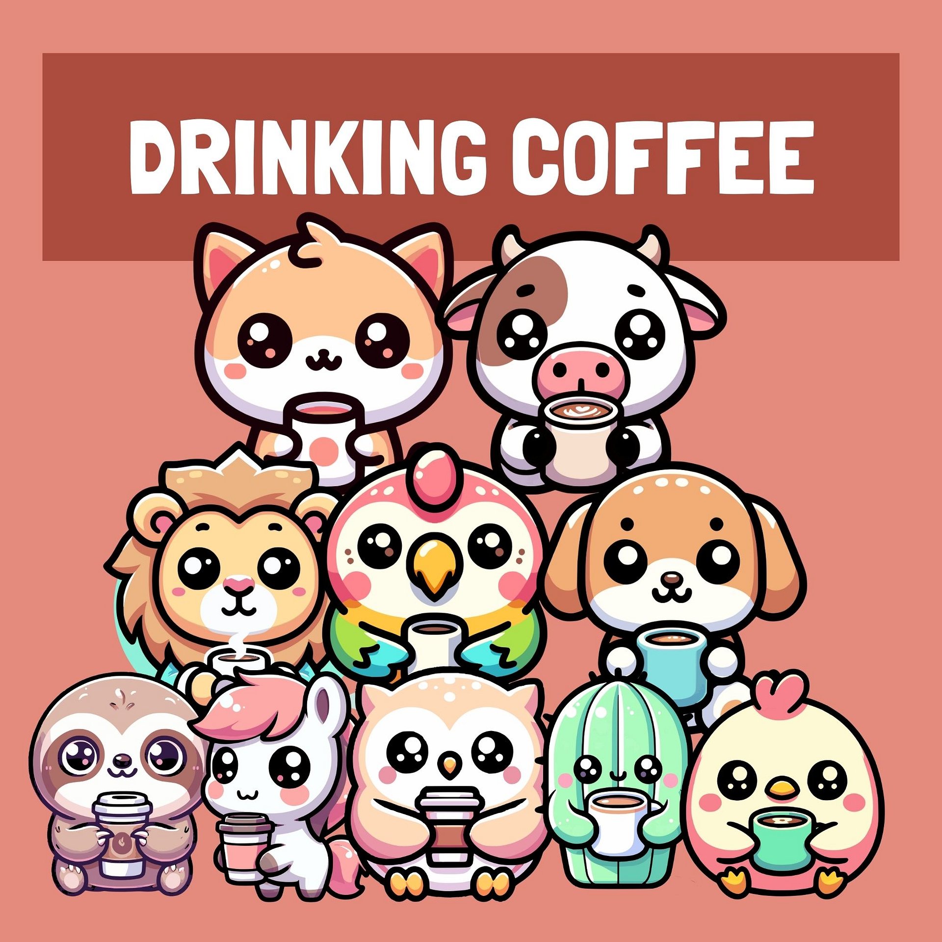 60 Kawaii Animals Doing Things Clipart Set product image (5)