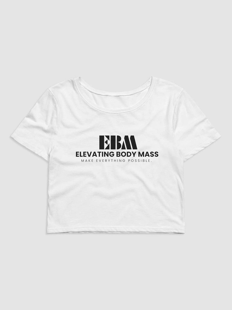 EBM White Women's Crop Baby Tee (Black Logo) product image (1)