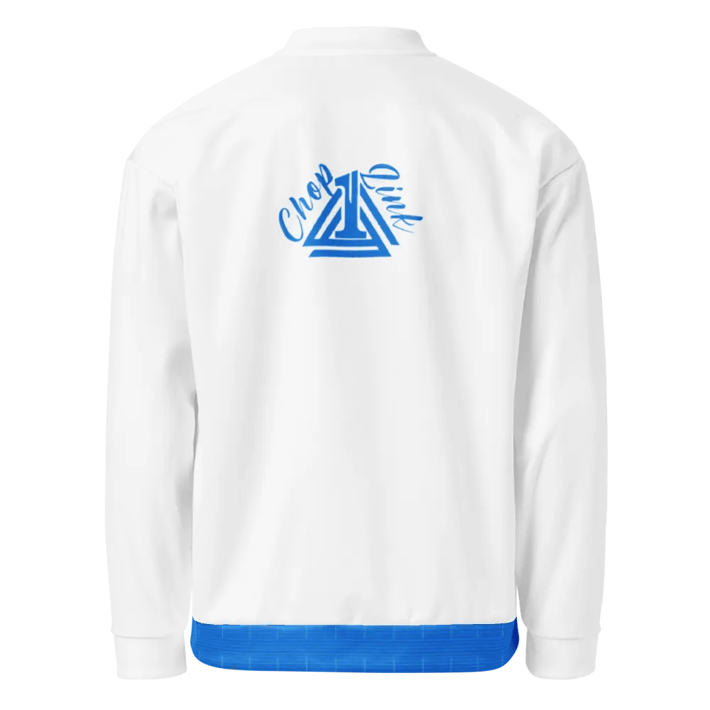 White and Aqua Blue Royalty Bomber Jacket product image (3)