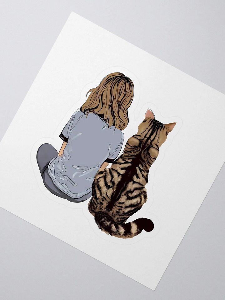A Girl and her Giant Tabby Cat Kiss Cut Sticker product image (2)