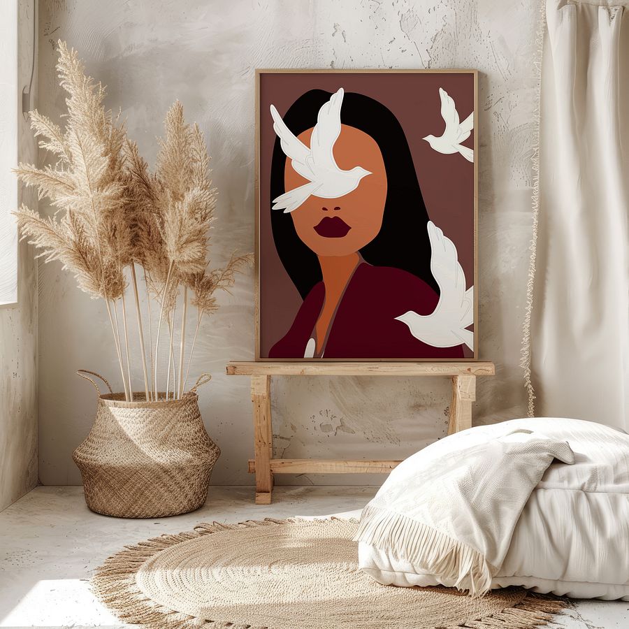 Girl with Birds Bohemian Art Print product image (7)