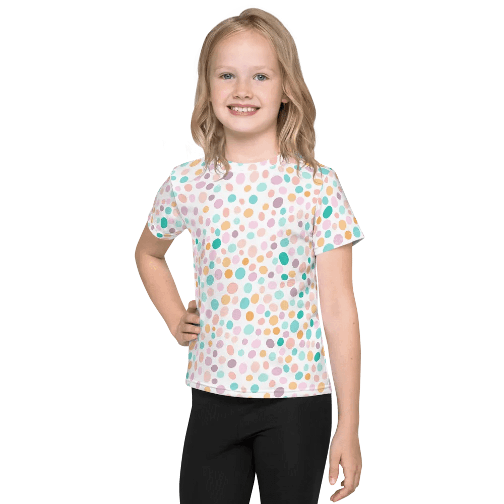 Summer Vibe Pastel Dotted Pattern All Over Print Crew Neck T-shirt For Kids product image (1)