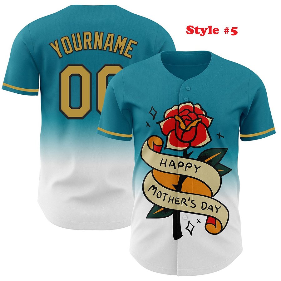 Authentic Baseball Jersey, Custom Baseball Jersey, Personalized Sport Jersey, Colorful, Flowers, Number, Logo, Love, Mom, Mother product image (4)