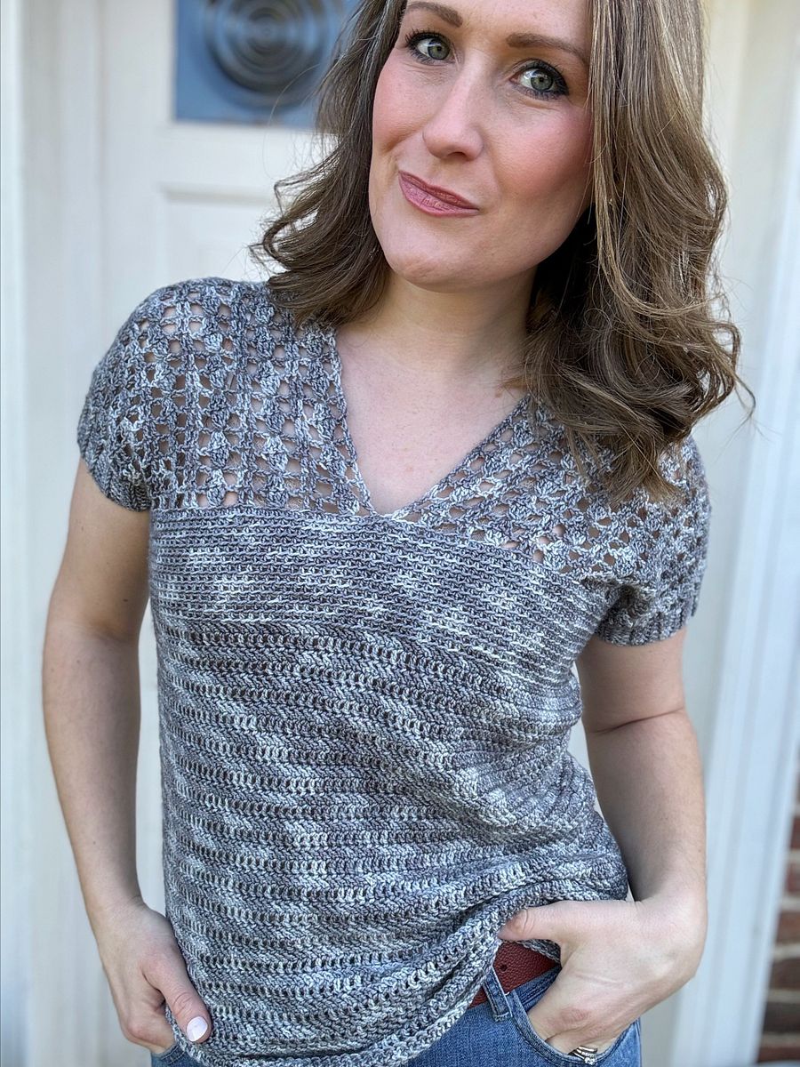 Top Down V Neck Crochet Top / Hawthorne Tee Pattern / Pdf crochet pattern / Seamless Summer Crochet Top xs to 5xl product image (3)
