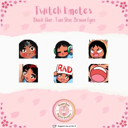 Twitch Emotes - Black hair, tan skin, brown eyes product image (1)