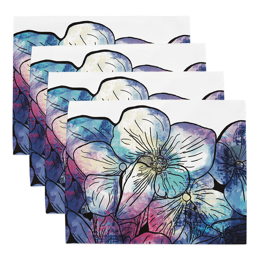 Blue & Pink Hydrangeas on White | Placemats – Set of 4 | MONIQUE FAELLA DESIGNS™ product image (1)