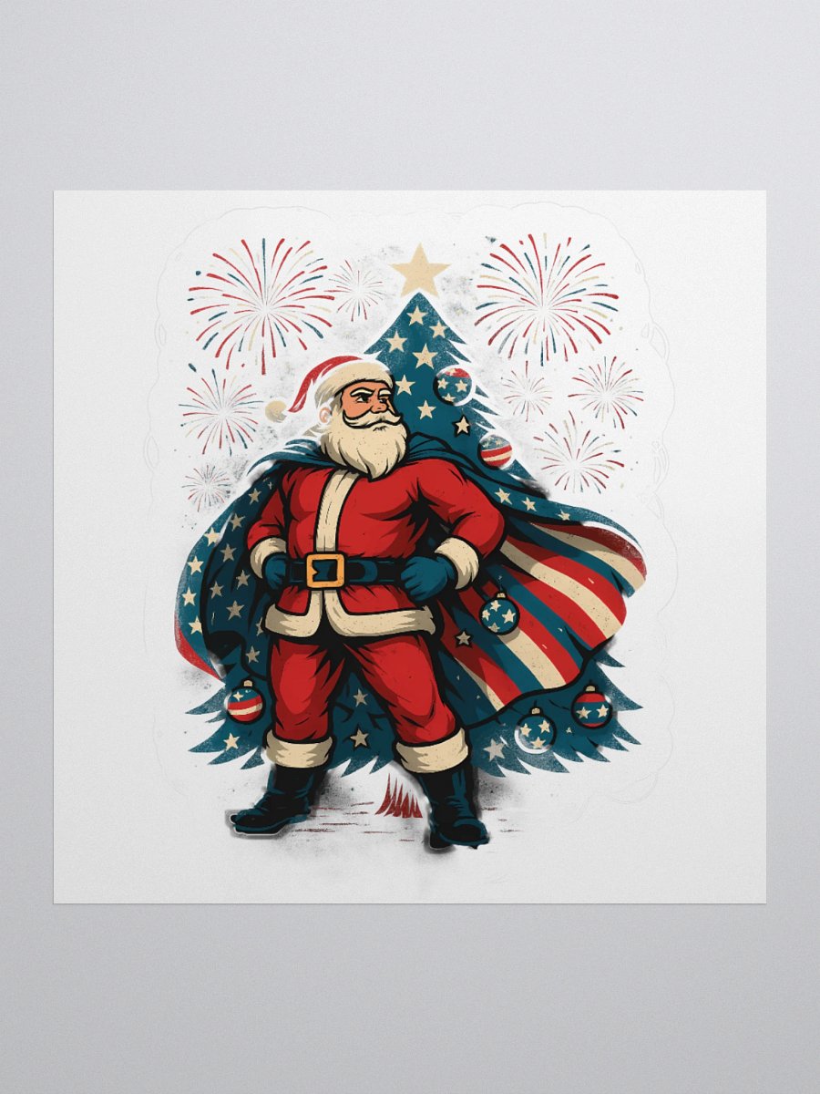 Patriotic Santa Claus American Flag Superhero Christmas Tree Kiss Cut Stickers product image (1)