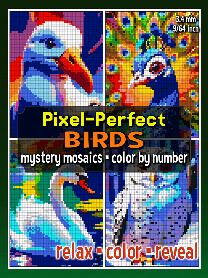 Pixel-Perfect Birds Mystery Mosaic Color By Number: Pixel Art Digital Coloring Book with 36 Illustrations product image (1)