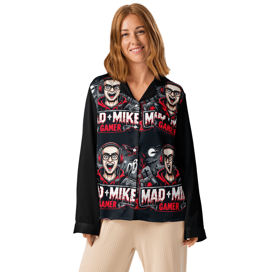 Spooky Gamer Caricature Long Sleeve Pajama Top product image (1)