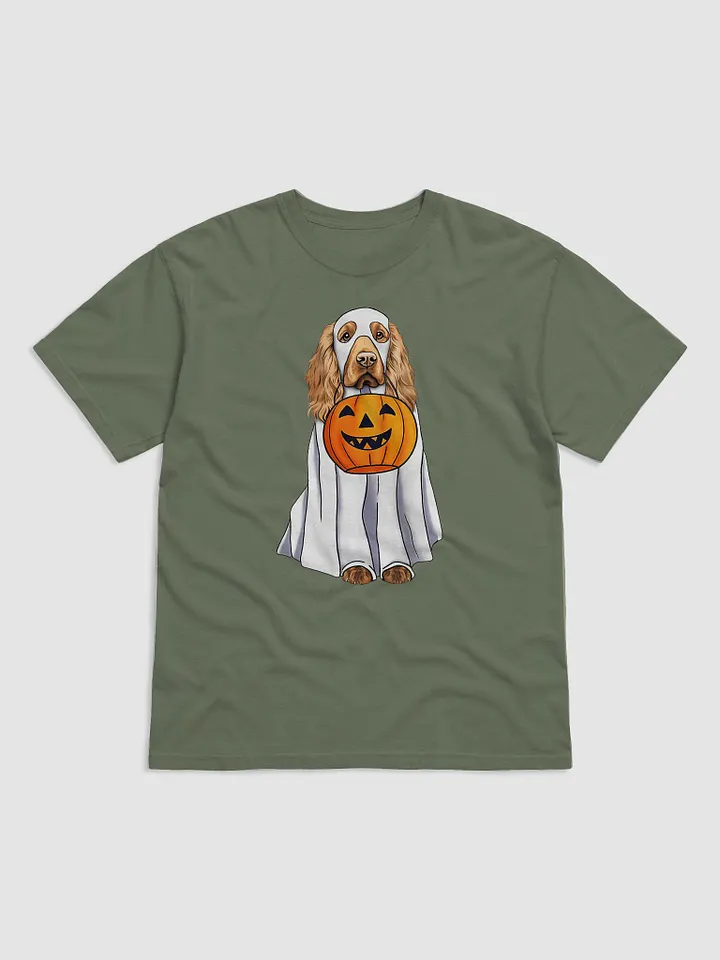Cocker Spaniel Halloween Tee | Funny Fall Halloween Cocker Spaniel Wearing a Ghost Costume with Pumpkin Basket product image (2)